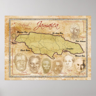 Póster Map of Jamaica with National Heroes