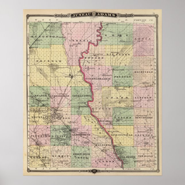 Póster Map of Juneau and Adams counties (Frente)