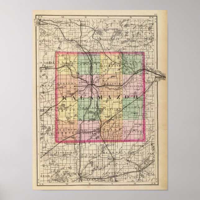 Póster Map of Kalamazoo County, Michigan (Frente)