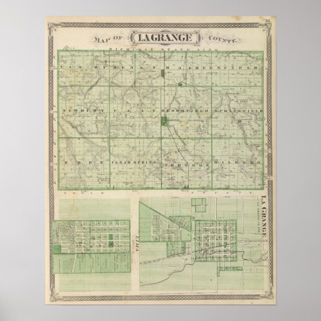 Póster Map of Lagrange County with La Grange, Lima (Frente)