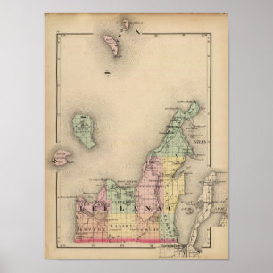 Póster Map of Leelanau County, Michigan