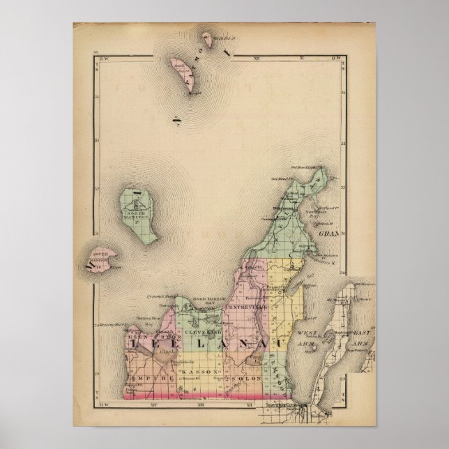 Póster Map of Leelanau County, Michigan (Frente)