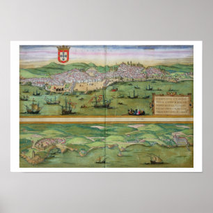 Póster Map of Lisbon, and Cascais, from 'Civitates Orbis