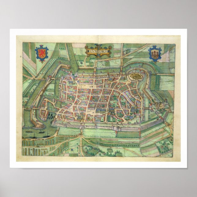 Póster map of Luneburg, from 'Civitates Orbis Terrarum' b (Frente)