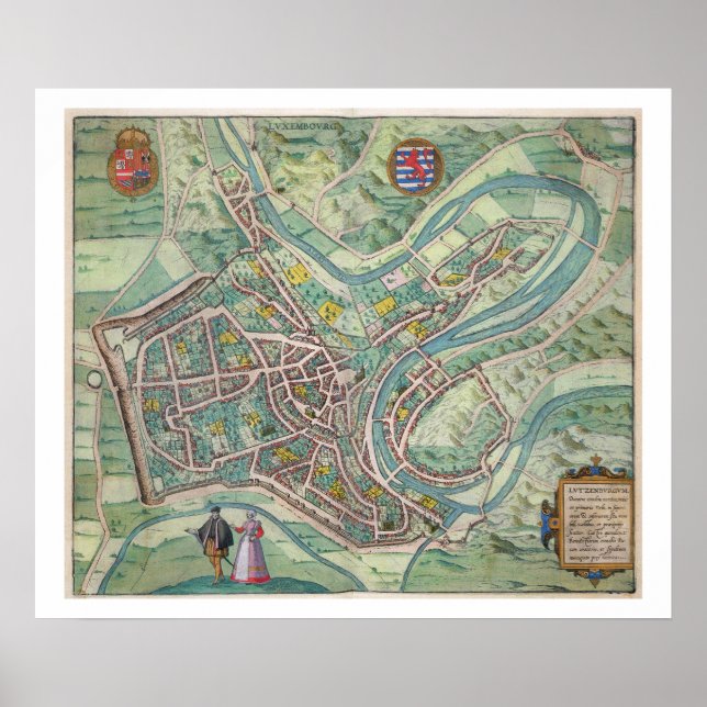 Póster Map of Luxembourg, from 'Civitates Orbis Terrarum' (Frente)