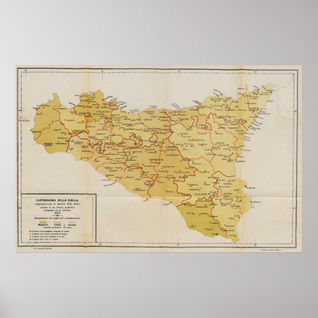 Póster Map of Mafia Activity in Sicily Italy 1900 (Frente)