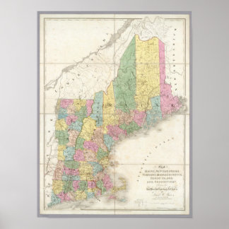 Póster Map of Maine, New Hampshire, Vermont