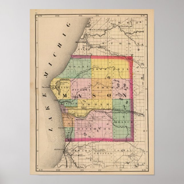 Póster Map of Mason County, Michigan (Frente)