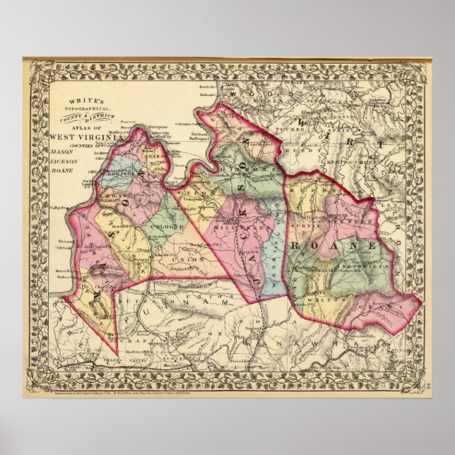 Póster Map of Mason, Jackson, Roane counties (Frente)