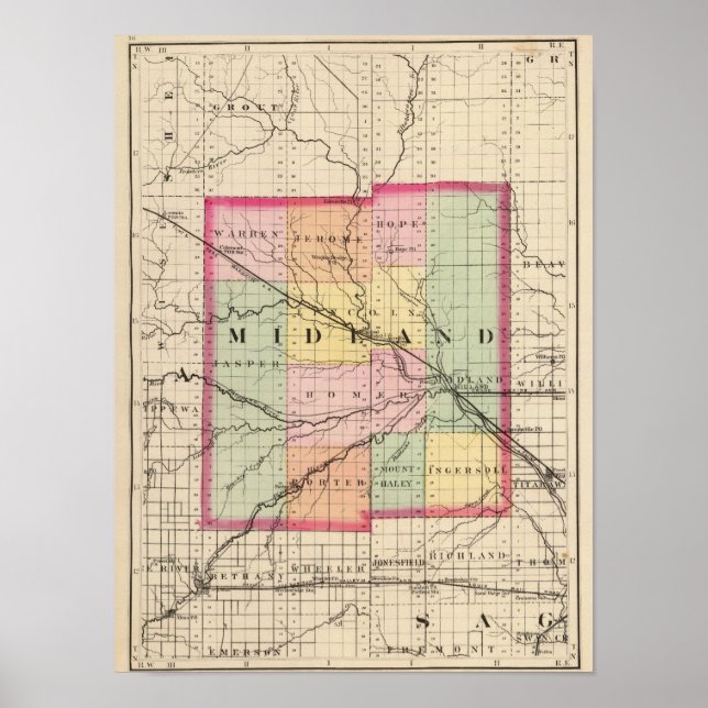 Póster Map of Midland County, Michigan (Frente)