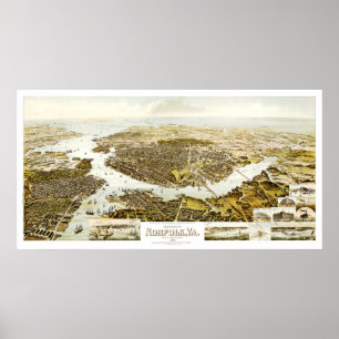Póster Map of Norfolk, VA and surrounding areas in 1892.