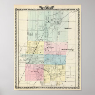 Póster Map of Normal, Bloomington
