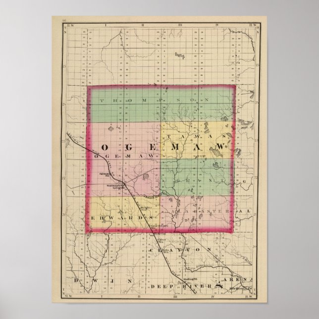 Póster Map of Ogemaw County, Michigan (Frente)