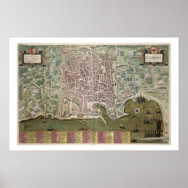 Póster Map of Palermo, from 'Civitates Orbis Terrarum' by (Frente)
