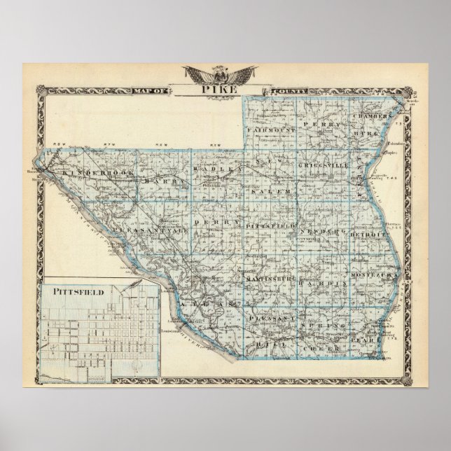 Póster Map of Pike County and Pittsfield (Frente)