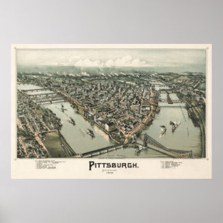 Póster Map of Pittsburgh (Fowler) - 1902, BigMapBlog.com