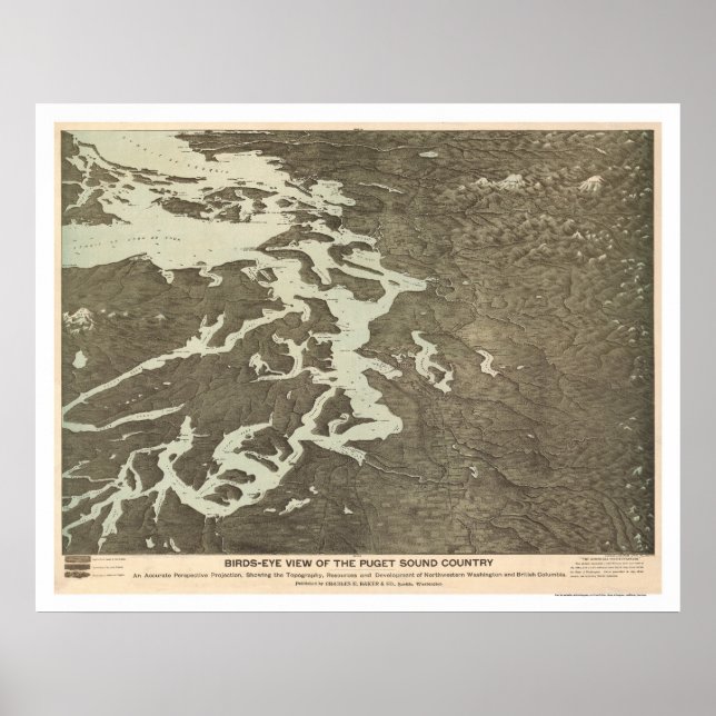 Póster Map of Puget Sound Country in Washington 1891 (Frente)