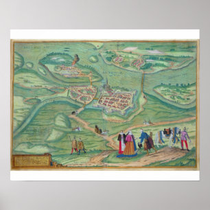 Póster Map of Raab, from 'Civitates Orbis Terrarum' by Ge