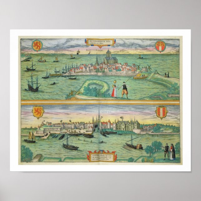 Póster Map of Rotterdam and Gouda, from 'Civitates Orbis (Frente)