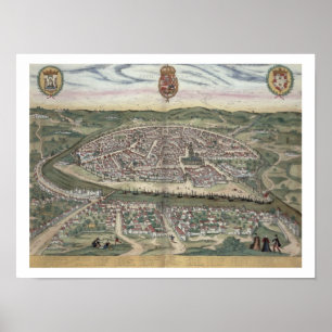 Póster Map of Seville, from 'Civitates Orbis Terrarum' by