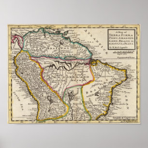 Póster Map of Terra Firma, Peru, Amazone Land, Brasil