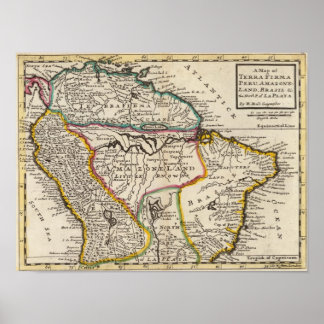 Póster Map of Terra Firma, Peru, Amazone Land, Brasil