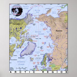 Póster Map of The Arctic Oceran