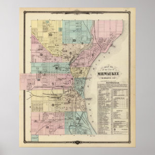 Póster Map of the City of Milwaukee, Milwaukee Co