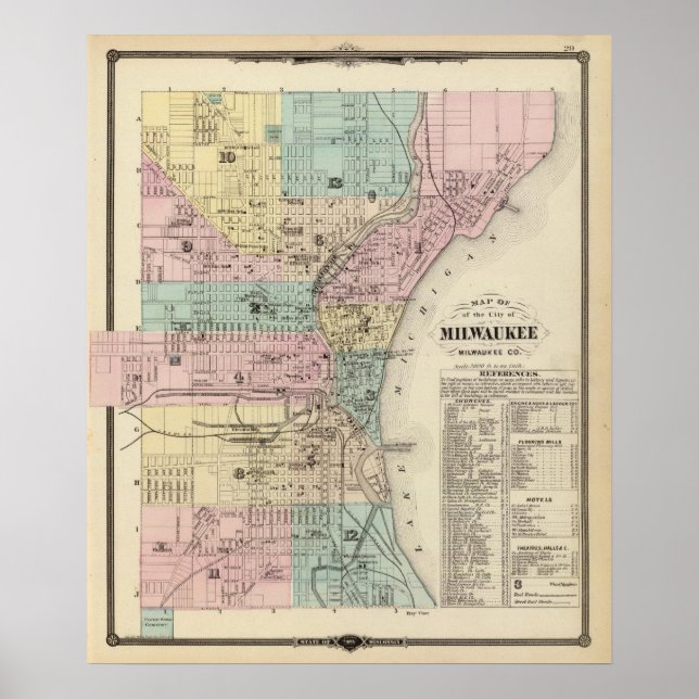 Póster Map of the City of Milwaukee, Milwaukee Co (Frente)