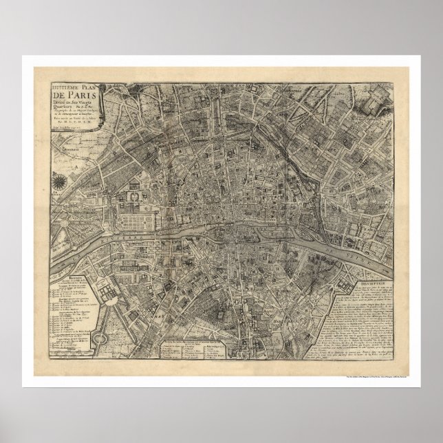 Póster Map of the City of Paris by Nicolas de Fer 1700 (Frente)