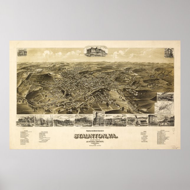 Póster Map of the City of Staunton, Virginia (1891) (Frente)