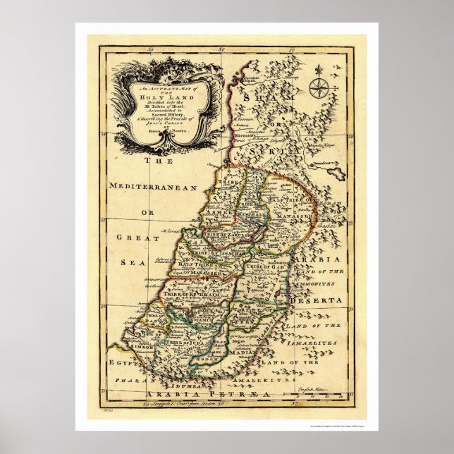 Póster Map of the Holy Land of Israel by Bowen 1752 (Frente)