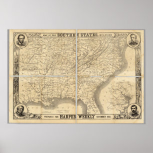 Póster Map Of The Southern States