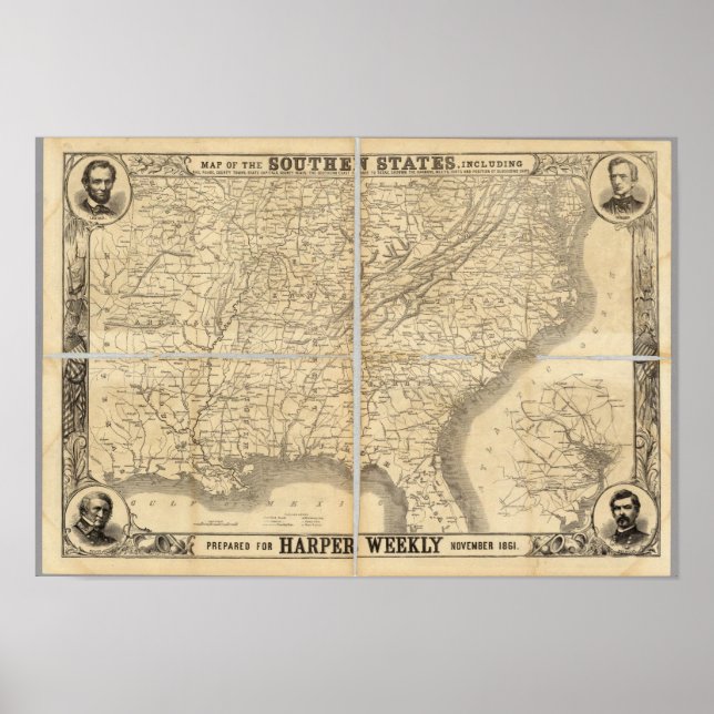 Póster Map Of The Southern States (Frente)