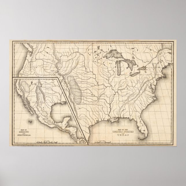 Póster Map of the United States and Texas (Frente)