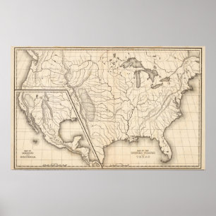 Póster Map of the United States and Texas
