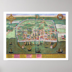 Póster Map of Visby, from 'Civitates Orbis Terrarum' by G