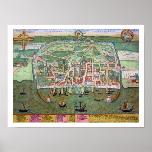 Póster Map of Visby, from 'Civitates Orbis Terrarum' by G (Frente)