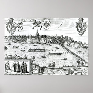 Póster Map of Warsaw, from 'Civitates Orbis Terrarum' by