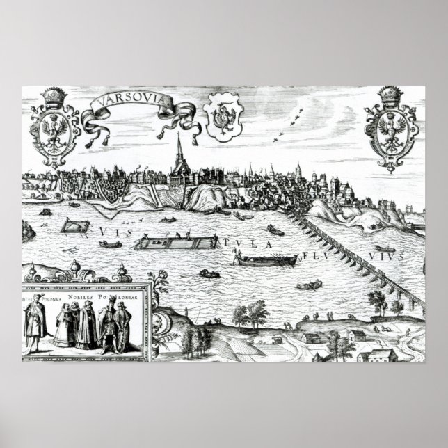 Póster Map of Warsaw, from 'Civitates Orbis Terrarum' by (Frente)
