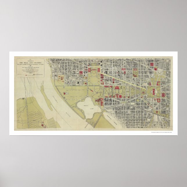 Póster Map of Washington DC and the Mall 1917 (Frente)