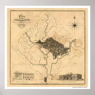 Póster Map of Washington DC City Plan by Lizars 1819