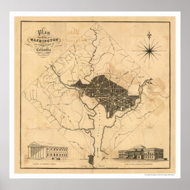 Póster Map of Washington DC City Plan by Lizars 1819 (Frente)
