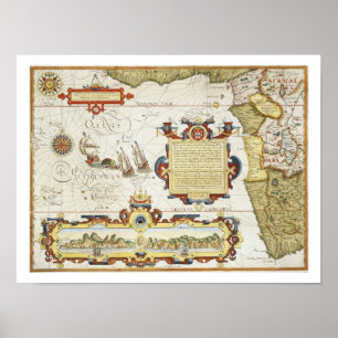 Póster Map of West African coastline, 1596 (hand coloured