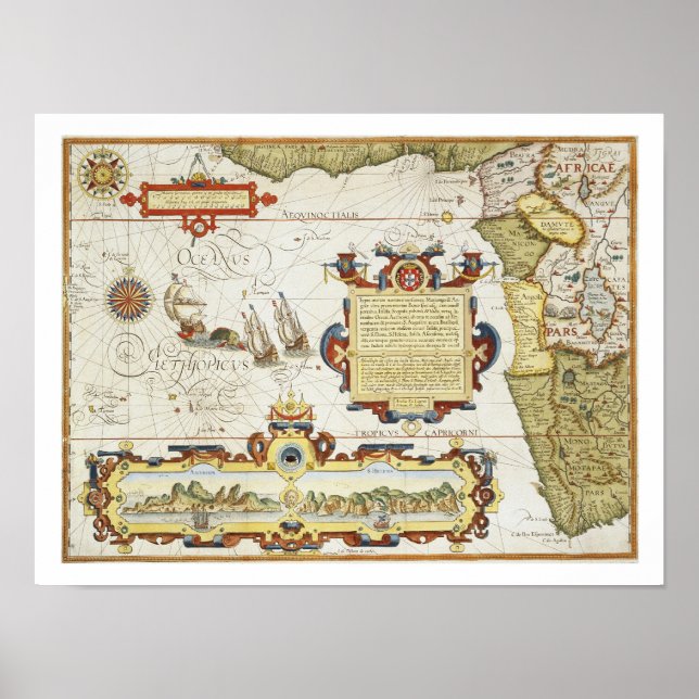 Póster Map of West African coastline, 1596 (hand coloured (Frente)