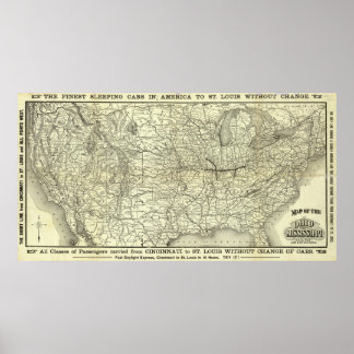 Póster Map Ohio y Mississippi Railway