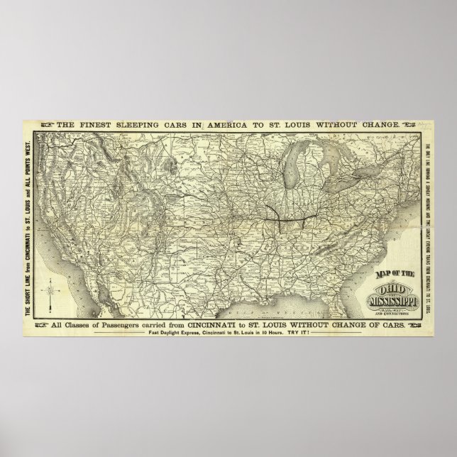 Póster Map Ohio y Mississippi Railway (Frente)