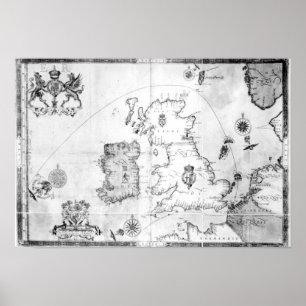 Póster Map showing the route of the Armada fleet