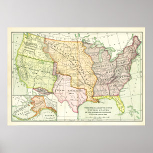 Póster Map Territorial Growth United States Retro