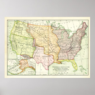 Póster Map Territorial Growth United States Retro